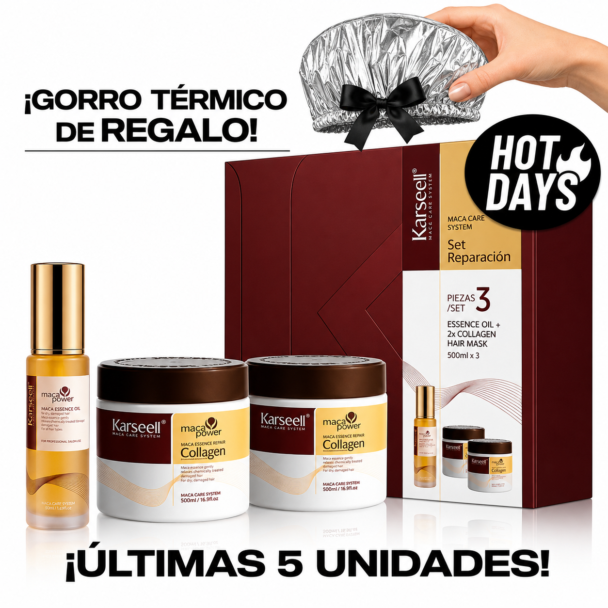 Set Karseell Maca Power – 2 Mascarillas de Colágeno + 1 Aceite de Argán + Regalo